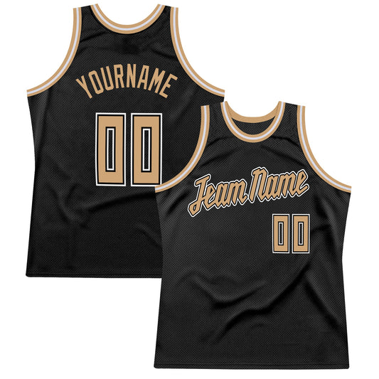 Custom Black Old Gold-White Authentic Throwback Basketball Jersey - Main View