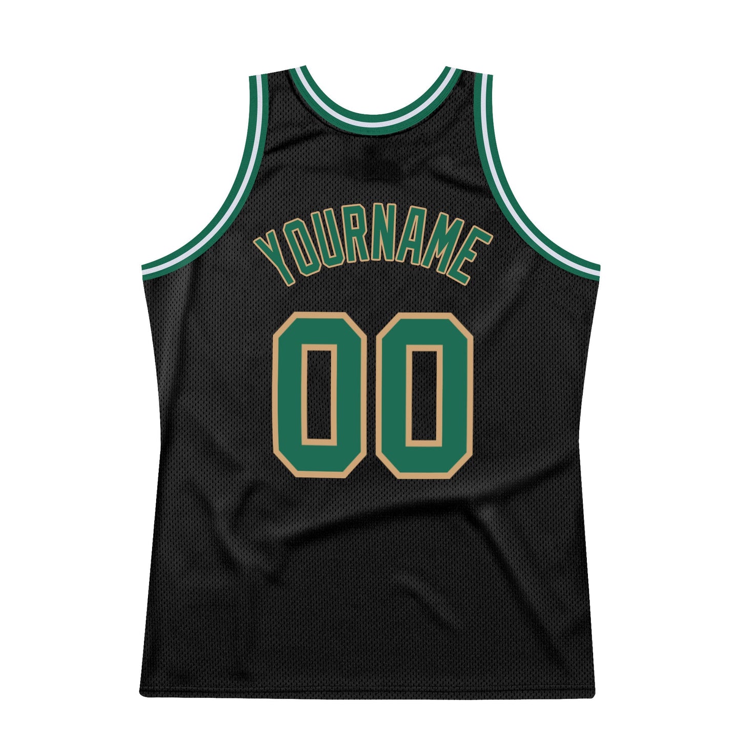 Custom Black Kelly Green-Old Gold Authentic Throwback Basketball Jersey view 6