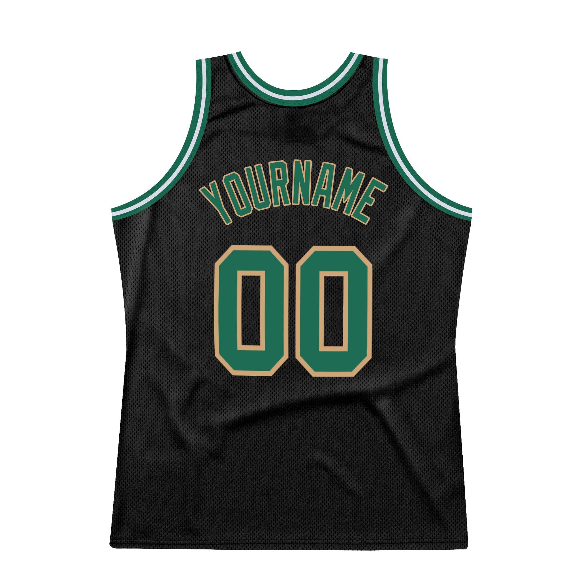 Custom Black Kelly Green-Old Gold Authentic Throwback Basketball Jersey view 6