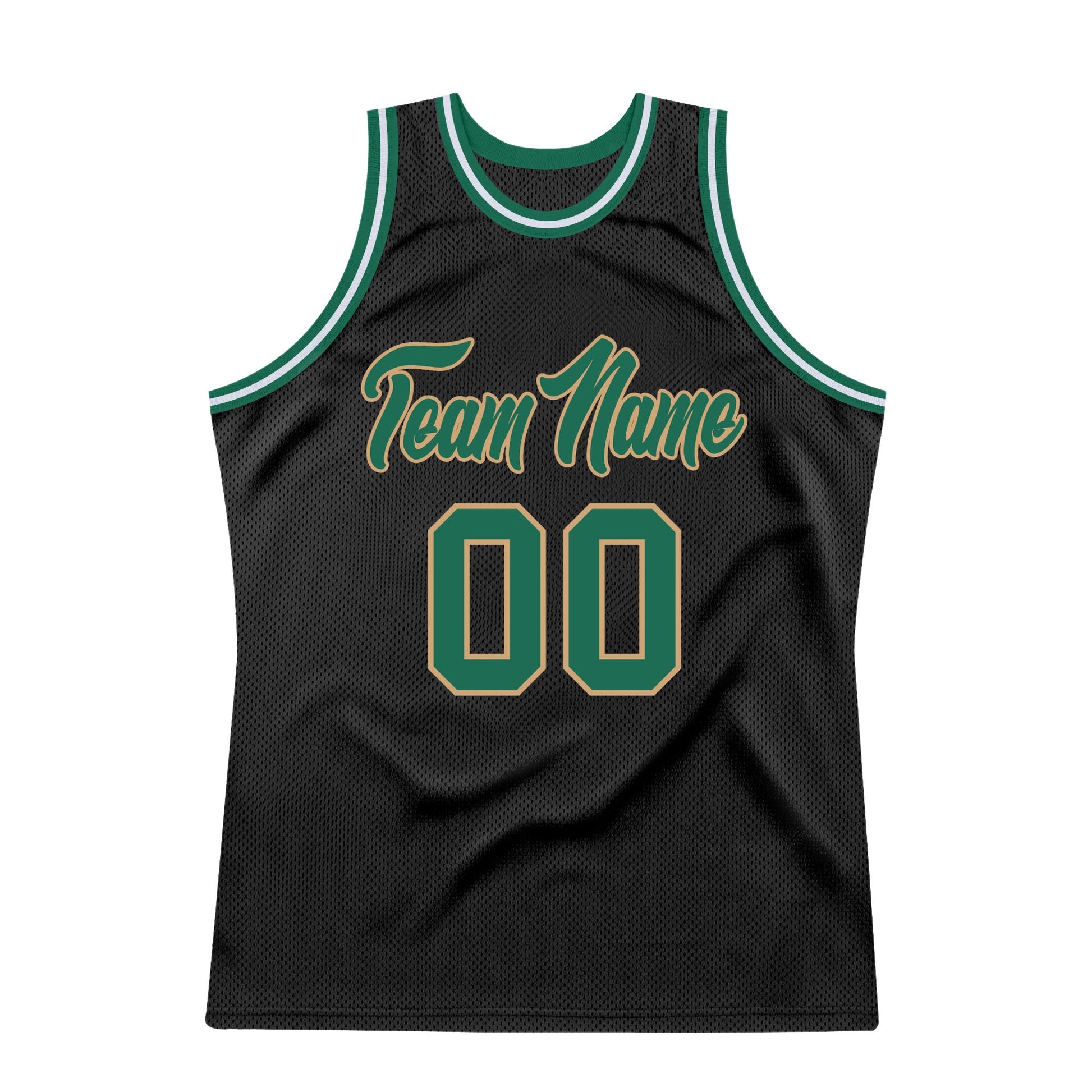Custom Black Kelly Green-Old Gold Authentic Throwback Basketball Jersey view 7