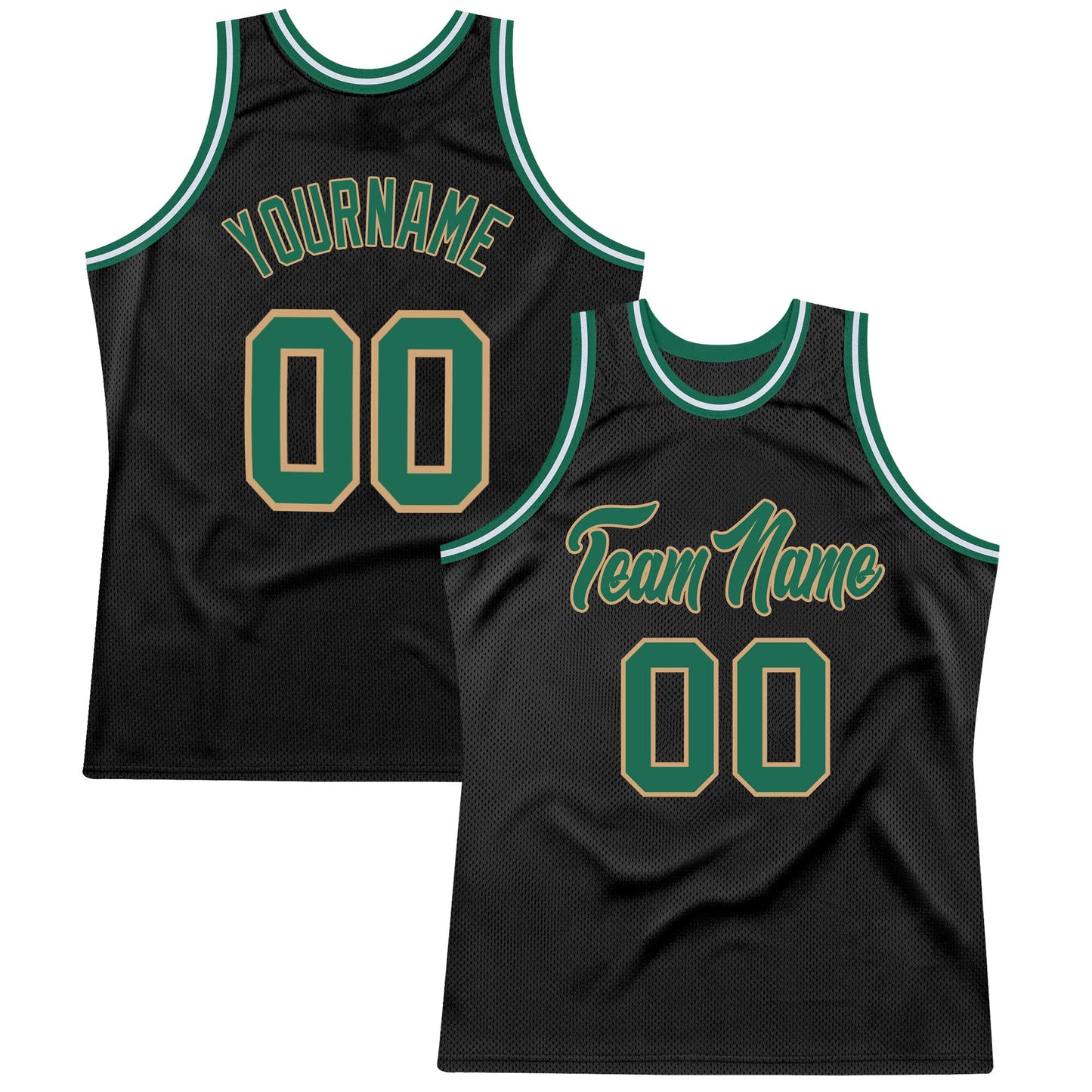 Custom Black Kelly Green-Old Gold Authentic Throwback Basketball Jersey - Main View