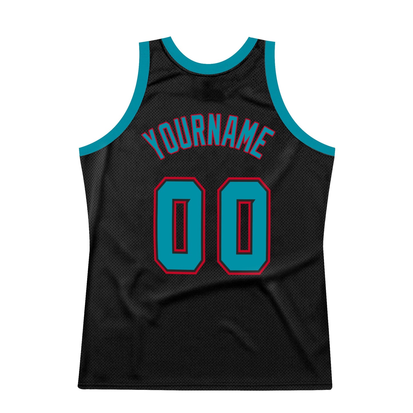 Custom Black Teal-Red Authentic Throwback Basketball Jersey view 6