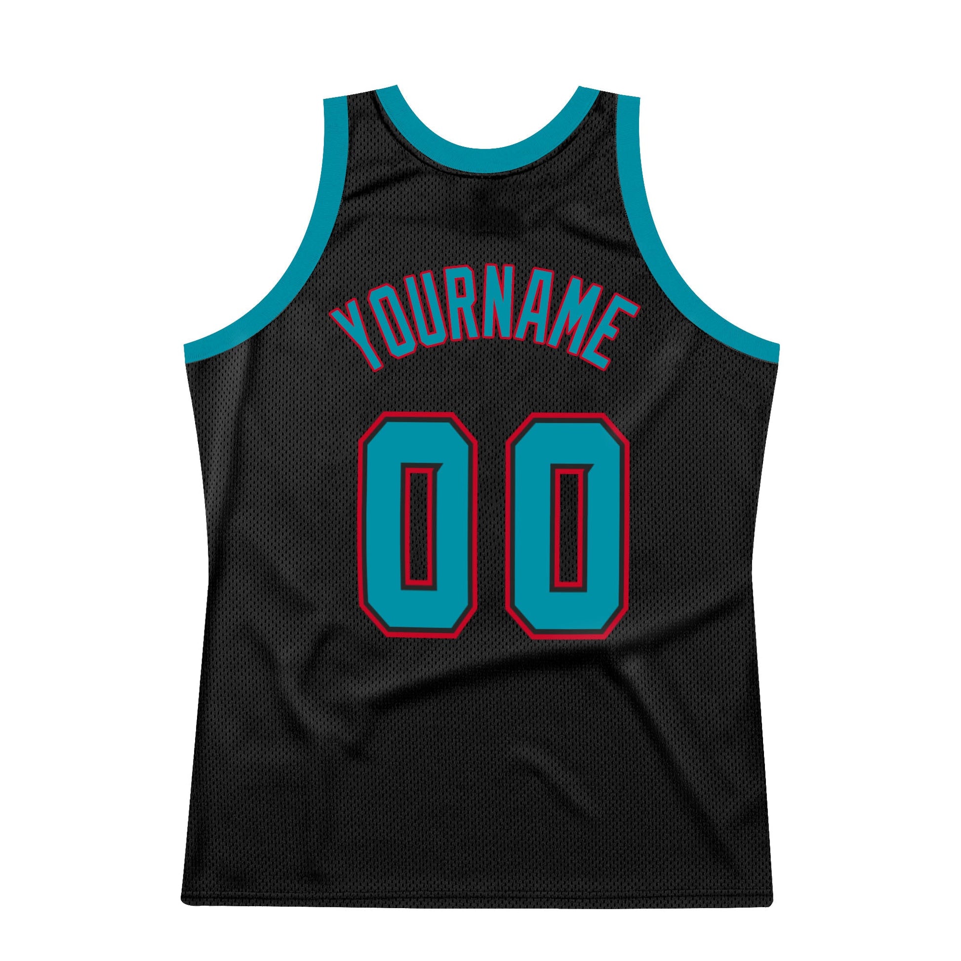 Custom Black Teal-Red Authentic Throwback Basketball Jersey view 6