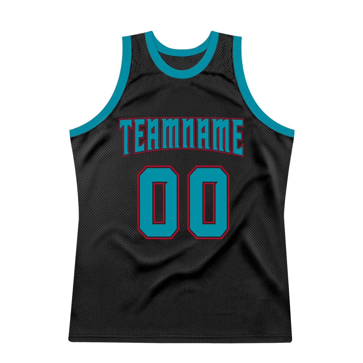 Custom Black Teal-Red Authentic Throwback Basketball Jersey view 7