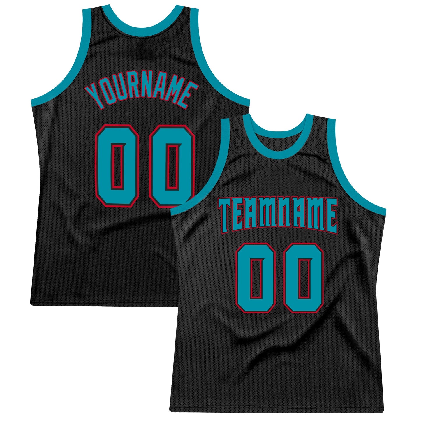 Custom Black Teal-Red Authentic Throwback Basketball Jersey - Main View