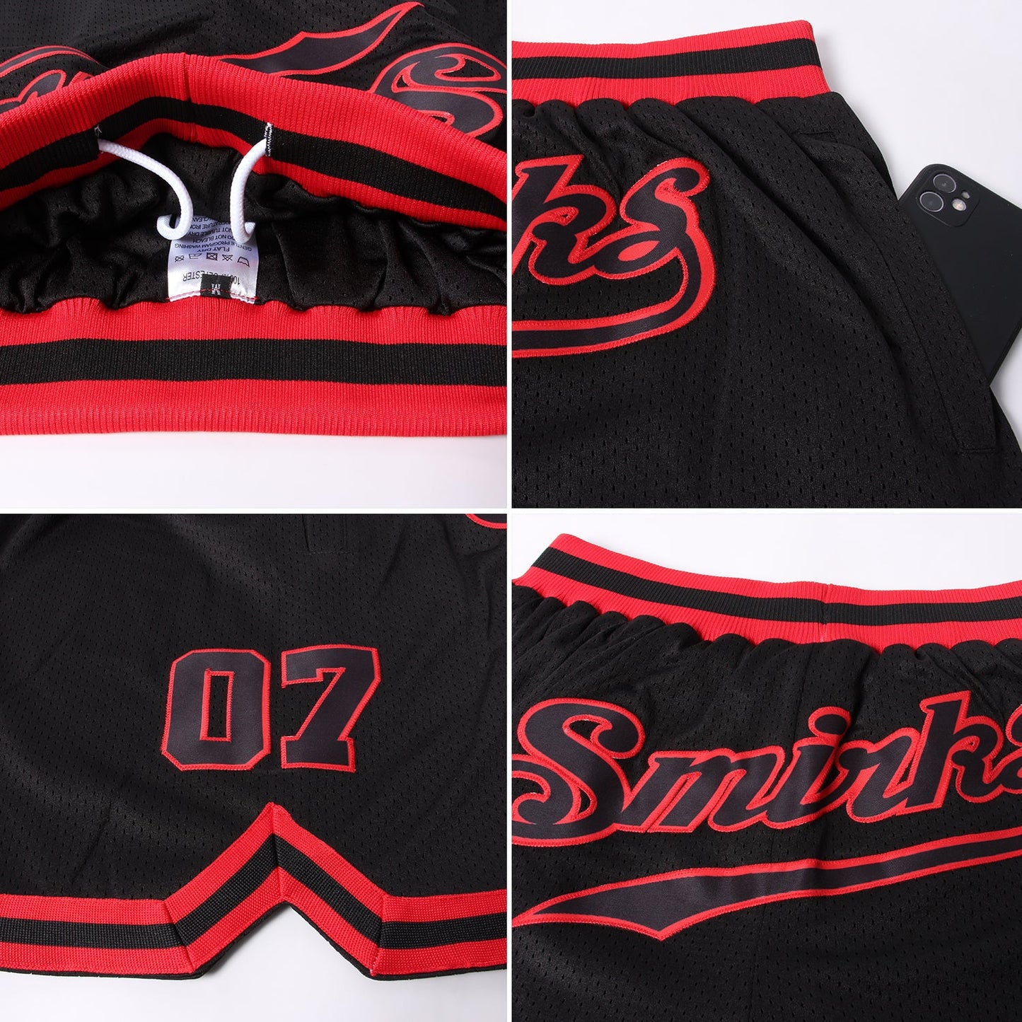 Custom Black Black-Red Authentic Throwback Basketball Shorts view 4