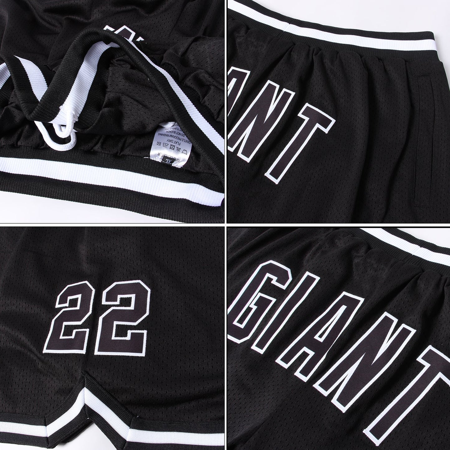 Custom Black Black-White Authentic Throwback Basketball Shorts view 4