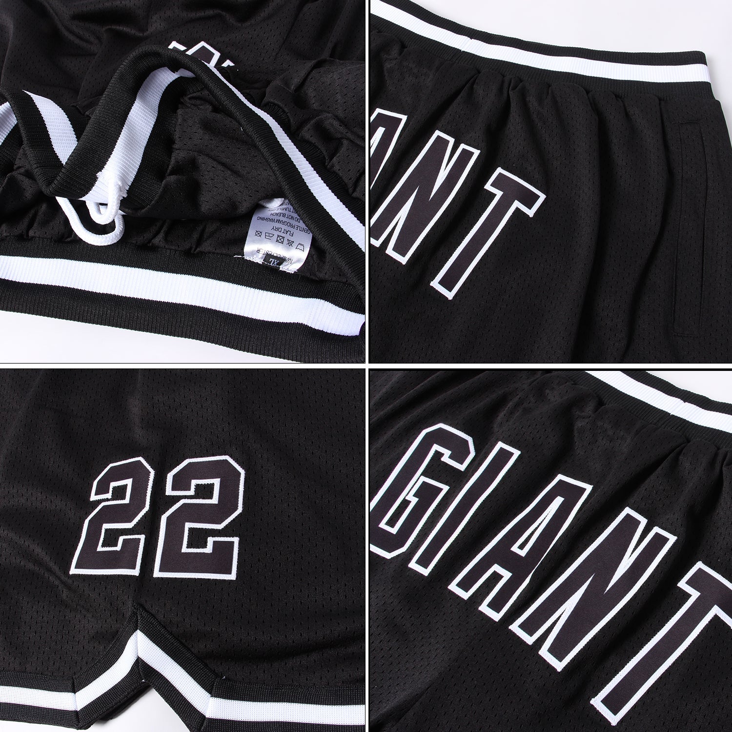 Custom Black Black-White Authentic Throwback Basketball Shorts view 4