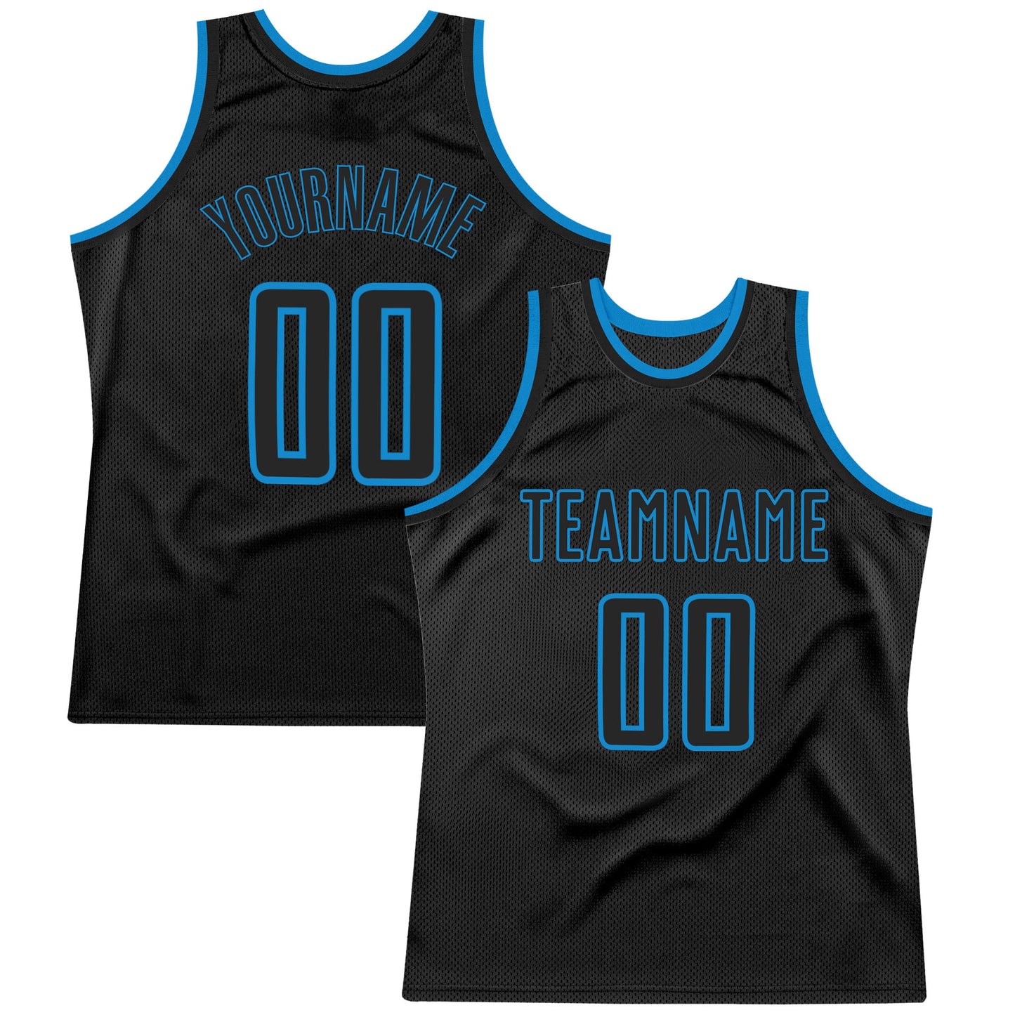 Custom Black Black-Blue Authentic Throwback Basketball Jersey - Main View