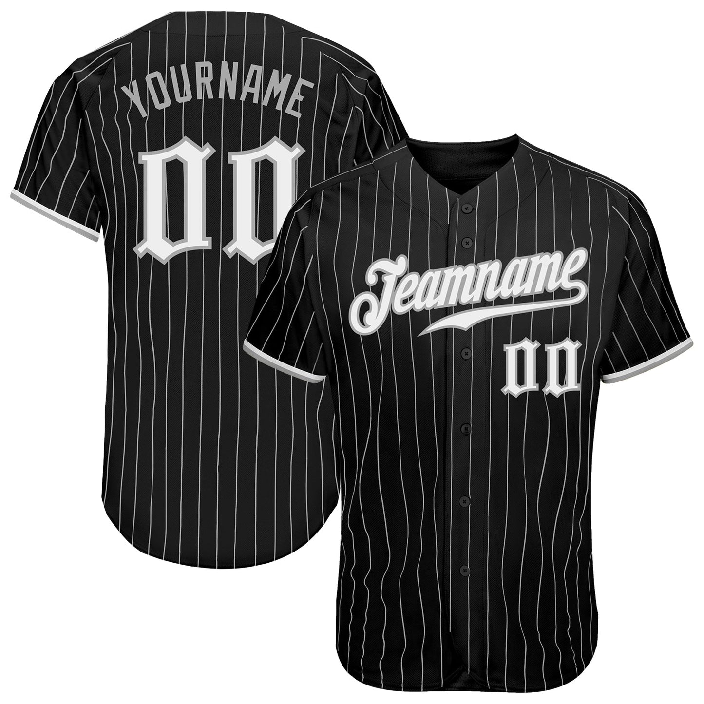 Custom Black Gray Pinstripe White-Gray Authentic Baseball Jersey - Main View