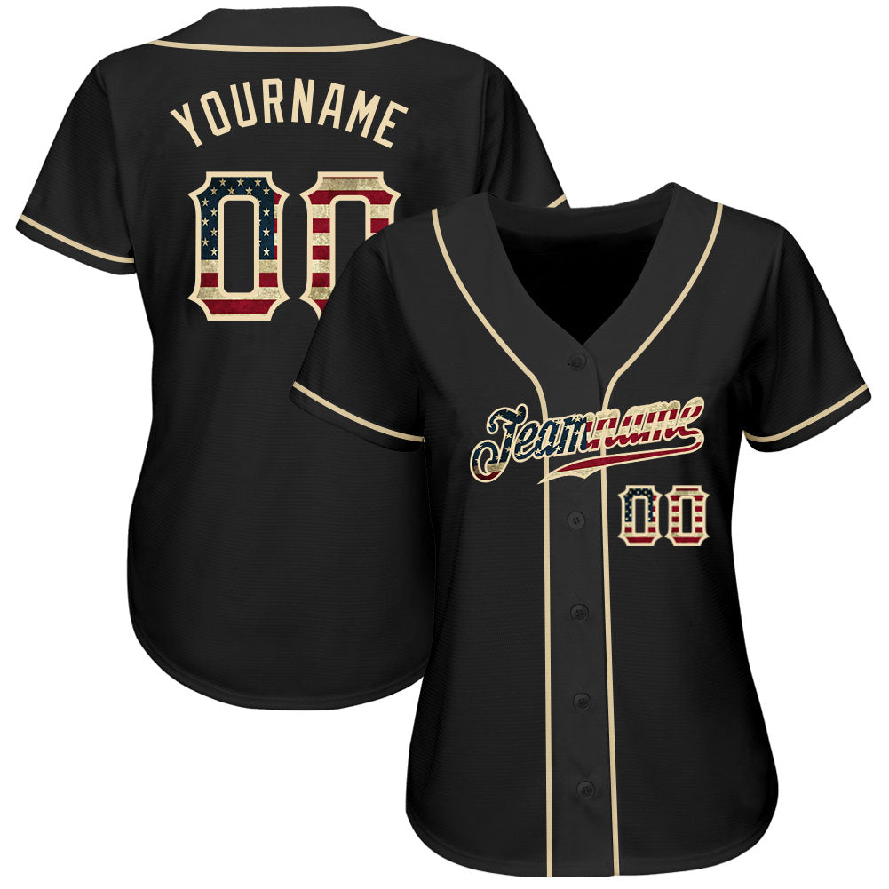 Custom Black Vintage USA Flag-Cream Authentic Baseball Jersey view 3