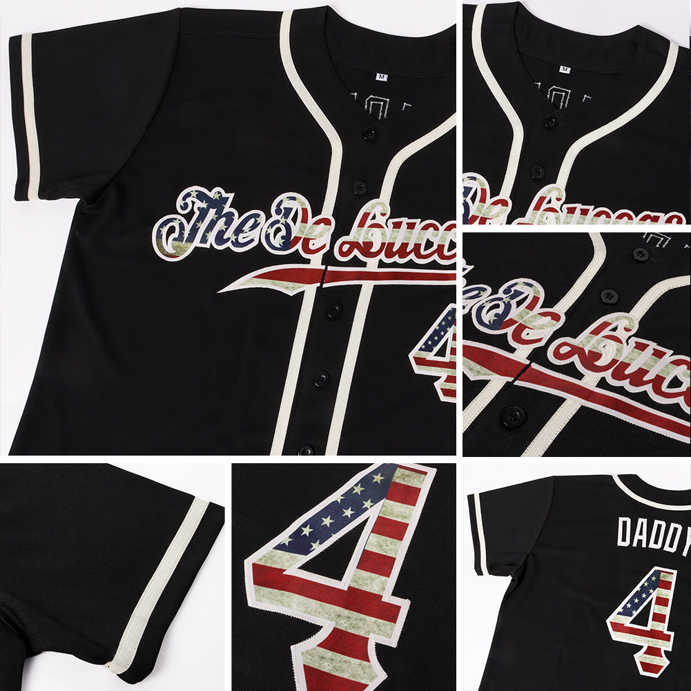Custom Black Vintage USA Flag-Cream Authentic Baseball Jersey view 2