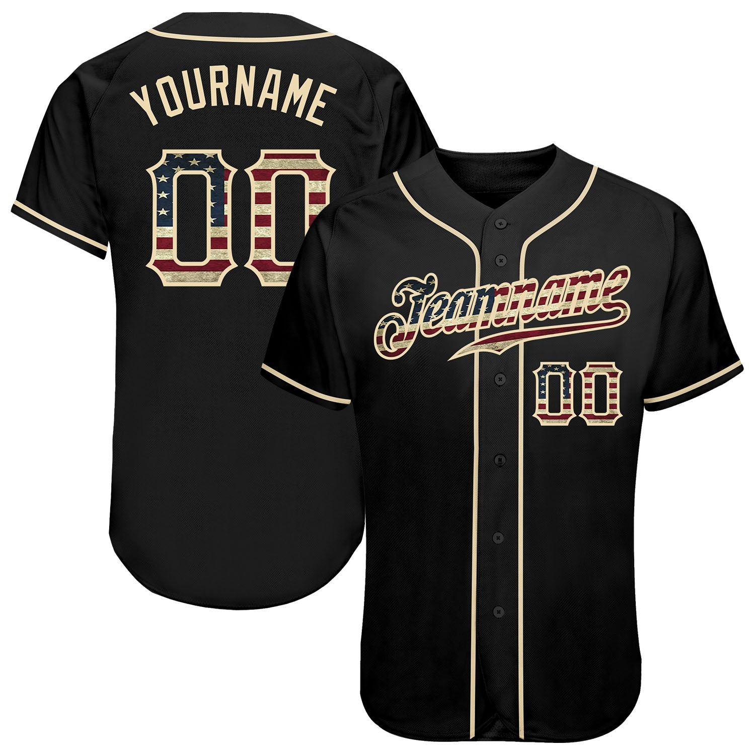 Custom Black Vintage USA Flag-Cream Authentic Baseball Jersey - Main View
