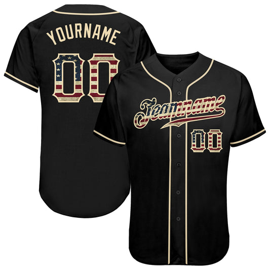 Custom Black Vintage USA Flag-Cream Authentic Baseball Jersey - Main View