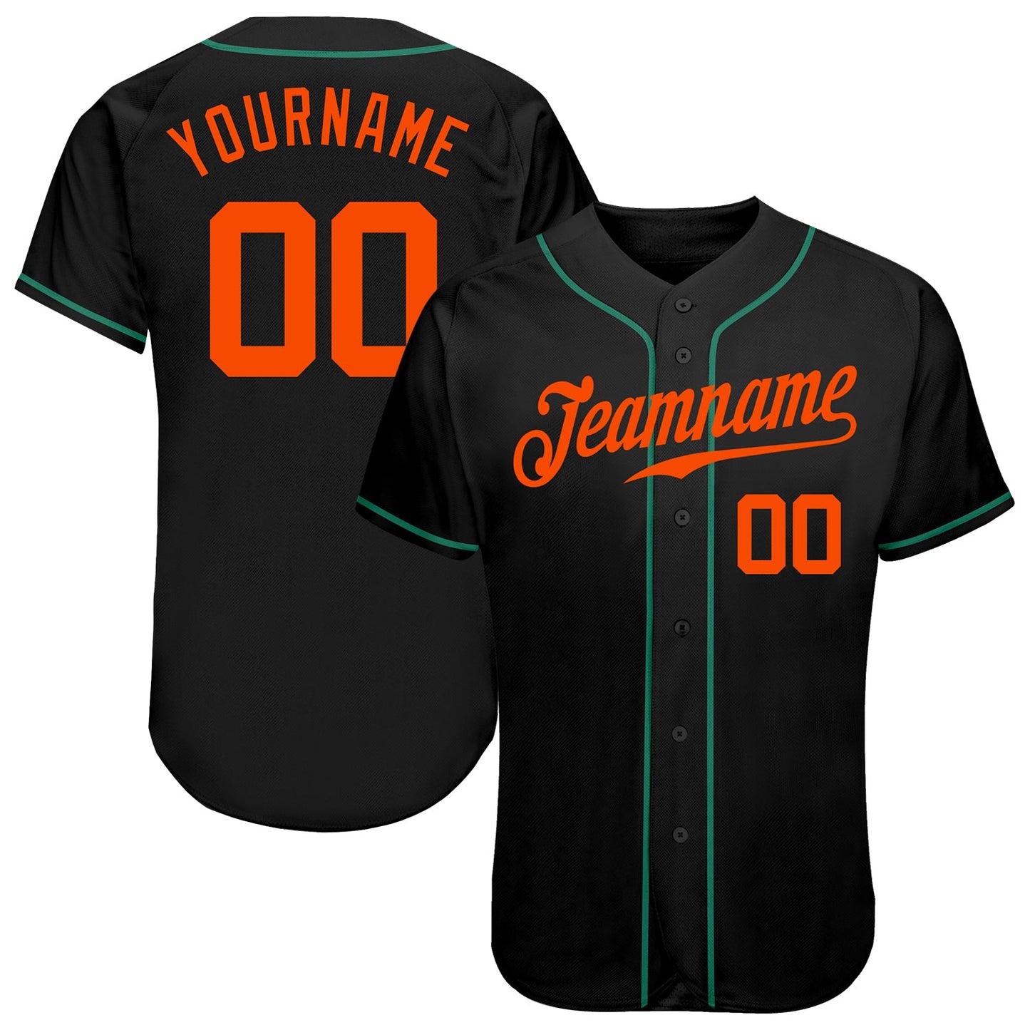 Custom Black Orange-Kelly Green Authentic Baseball Jersey - Main View