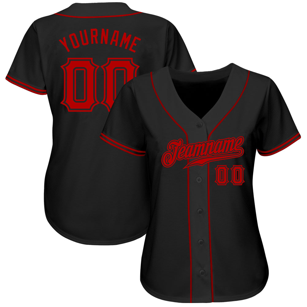 Custom Black Red Authentic Baseball Jersey view 3