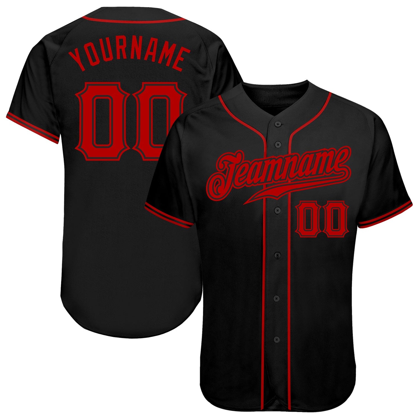 Custom Black Red Authentic Baseball Jersey - Main View