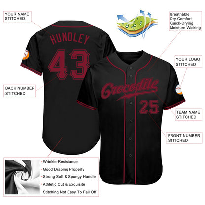 Custom Black Crimson Authentic Baseball Jersey view 3