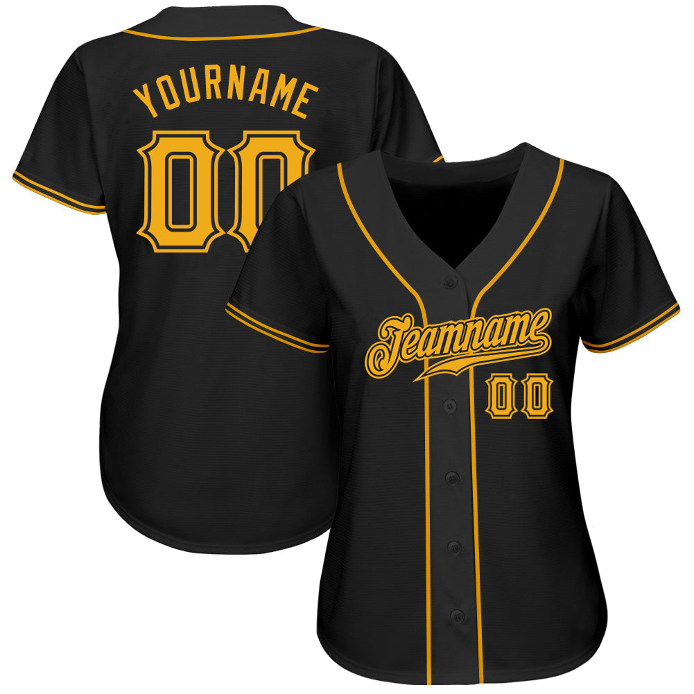 Custom Black Gold Authentic Baseball Jersey view 3