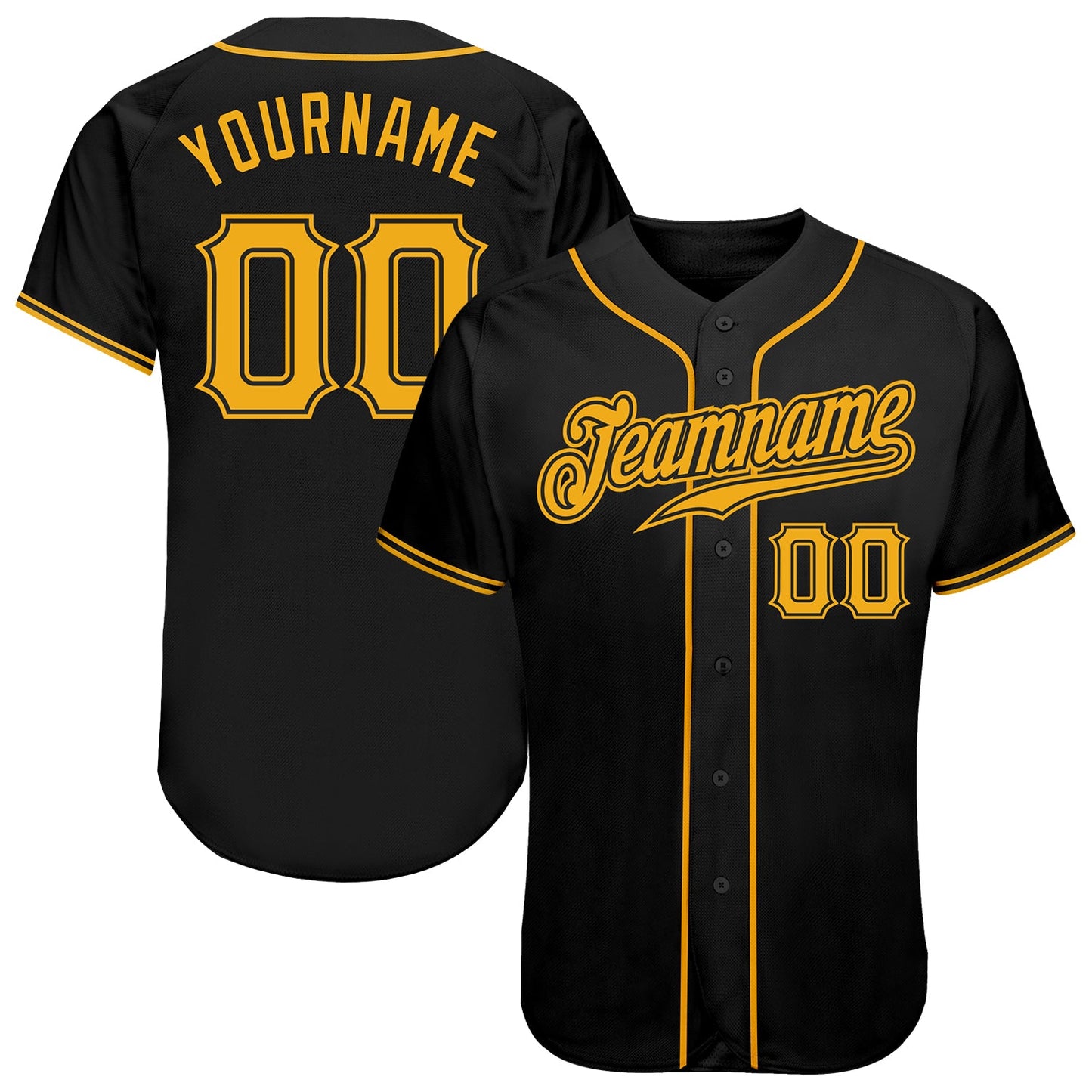 Custom Black Gold Authentic Baseball Jersey - Main View