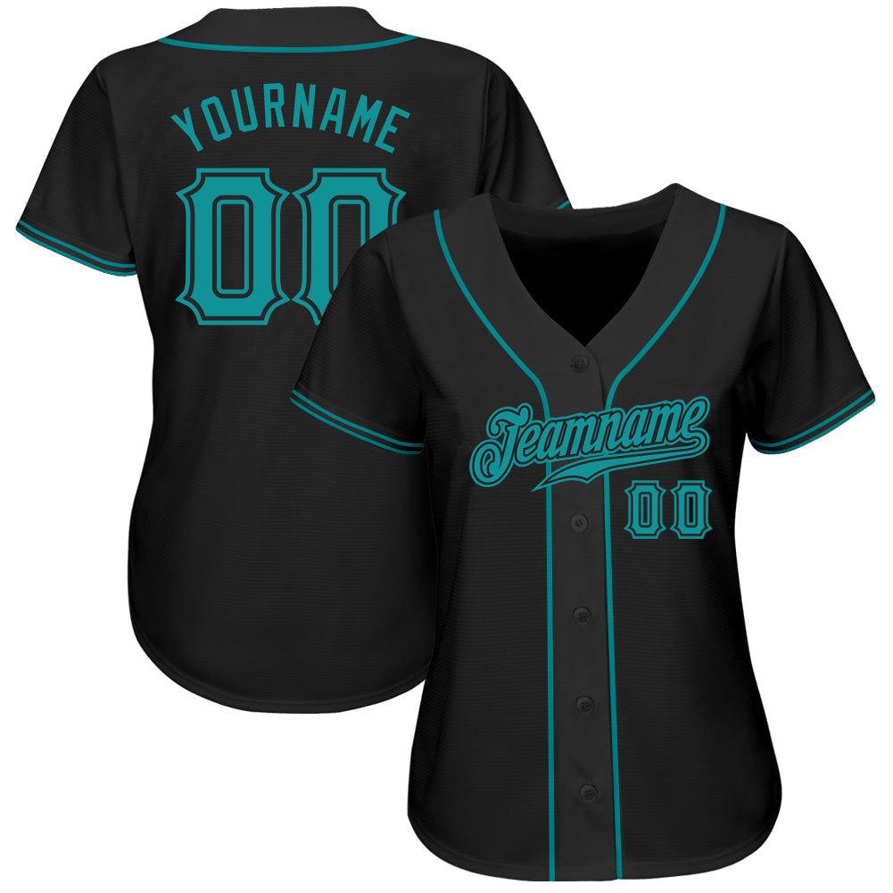 Custom Black Teal Authentic Baseball Jersey view 3