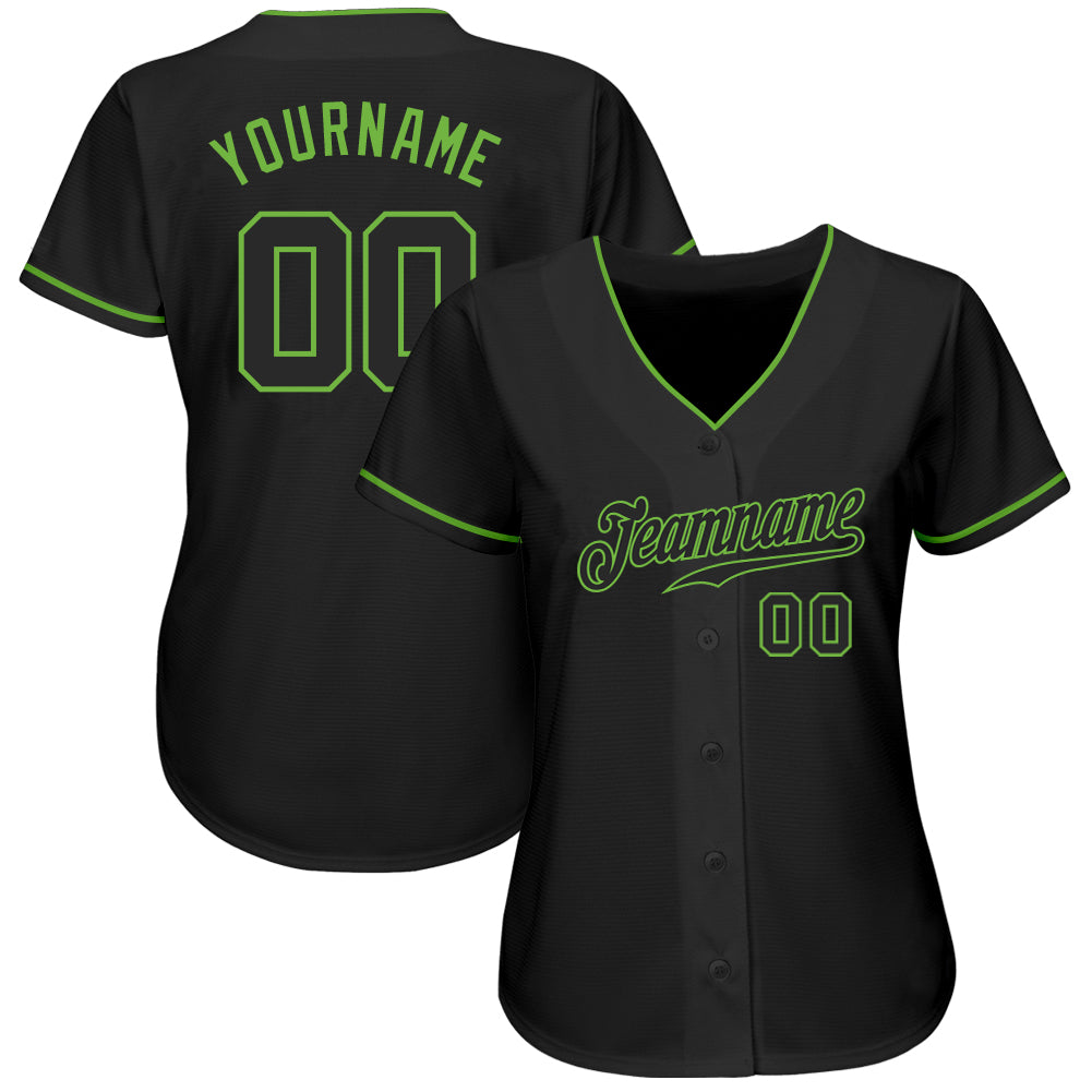 Custom Black Black-Neon Green Authentic Baseball Jersey view 2