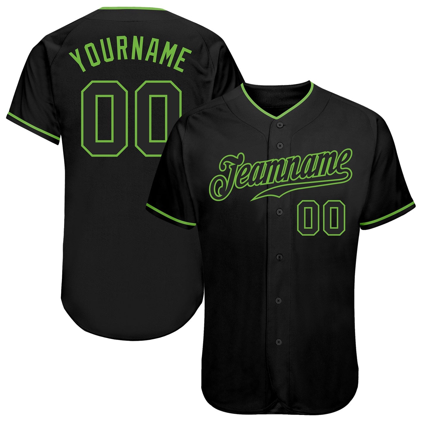 Custom Black Black-Neon Green Authentic Baseball Jersey - Main View