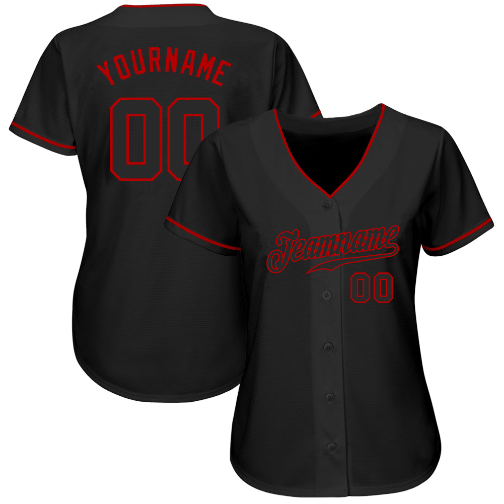 Custom Black Black-Red Authentic Baseball Jersey view 3