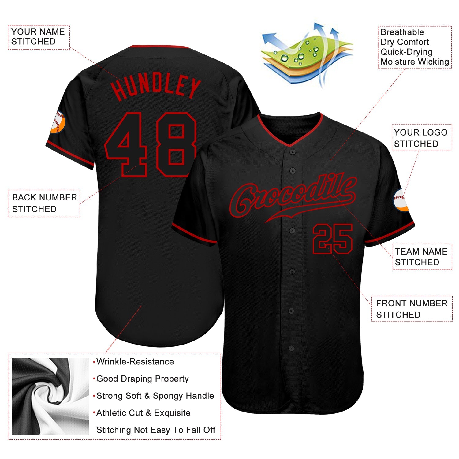 Custom Black Black-Red Authentic Baseball Jersey view 4