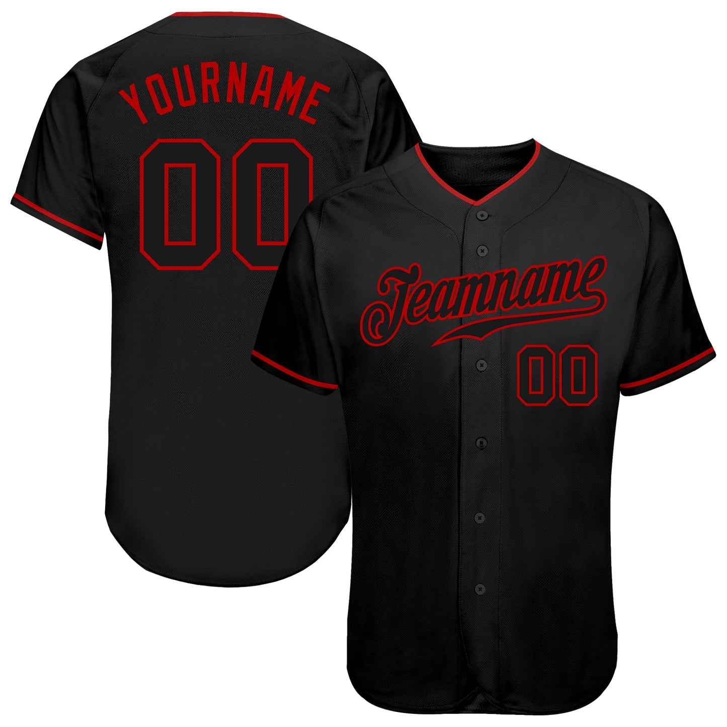 Custom Black Black-Red Authentic Baseball Jersey - Main View