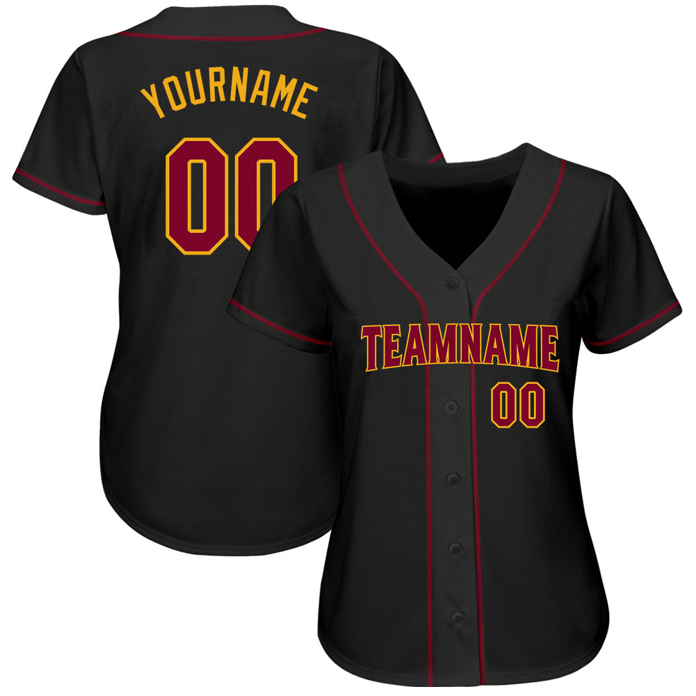Custom Black Crimson-Gold Authentic Baseball Jersey view 2