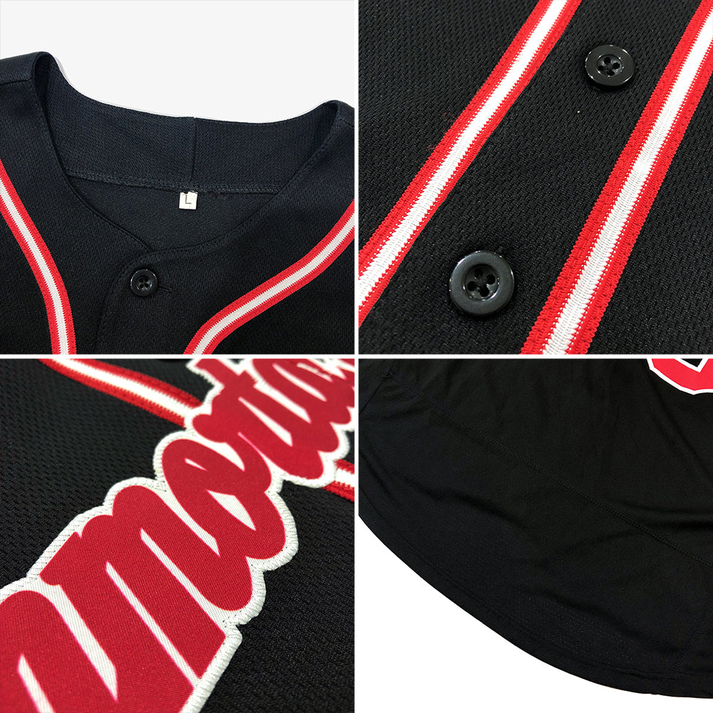 Custom Black Crimson-Gold Authentic Baseball Jersey view 6
