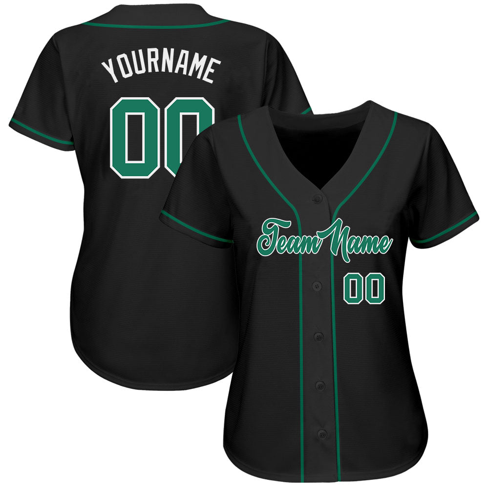 Custom Black Kelly Green-White Authentic Baseball Jersey view 2