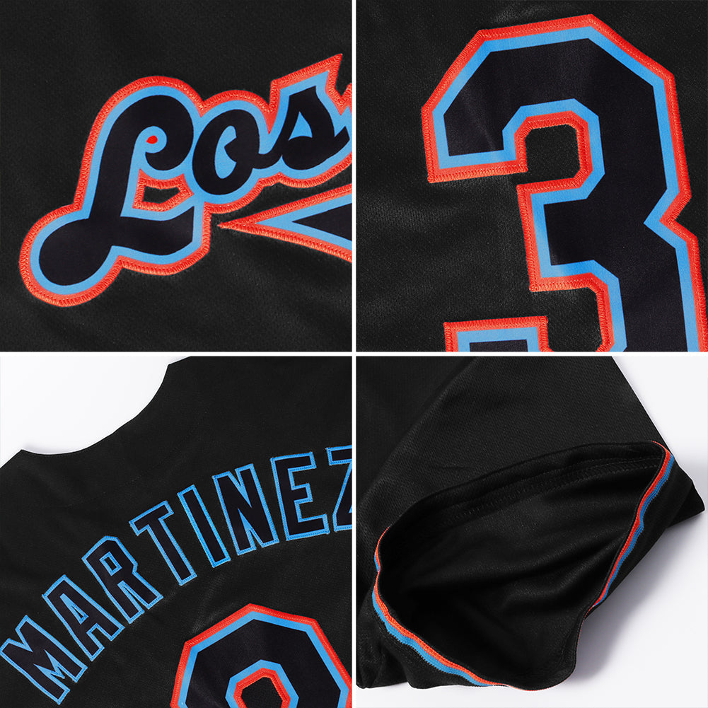Custom Black Teal-Red Authentic Baseball Jersey view 6