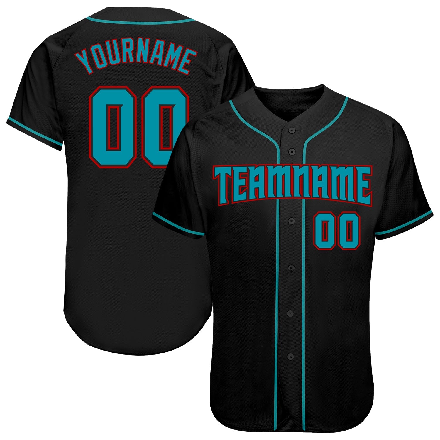 Custom Black Teal-Red Authentic Baseball Jersey - Main View