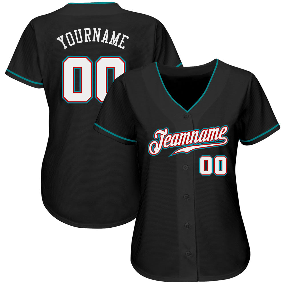 Custom Black White-Teal Authentic Baseball Jersey view 2