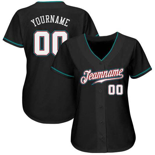 Custom Black White-Teal Authentic Baseball Jersey view 2