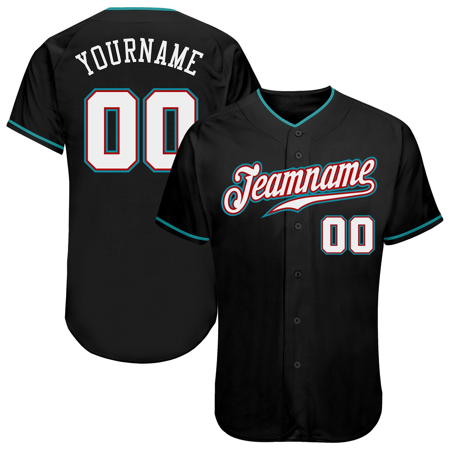 Custom Black White-Teal Authentic Baseball Jersey - Main View
