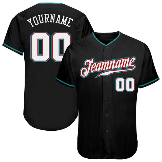 Custom Black White-Teal Authentic Baseball Jersey - Main View