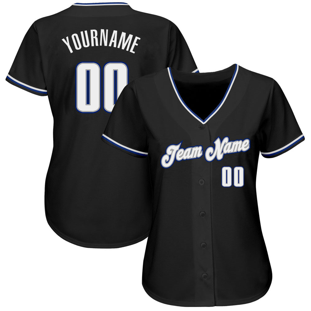 Custom Black White-Royal Authentic Baseball Jersey view 2