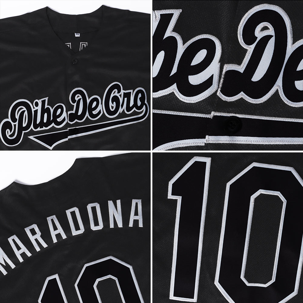 Custom Black White-Royal Authentic Baseball Jersey view 6
