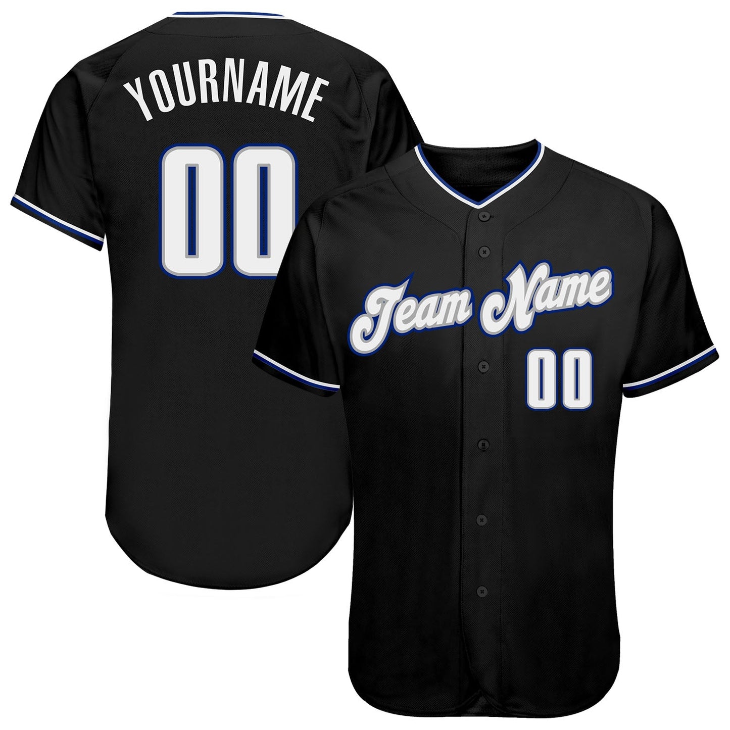 Custom Black White-Royal Authentic Baseball Jersey - Main View