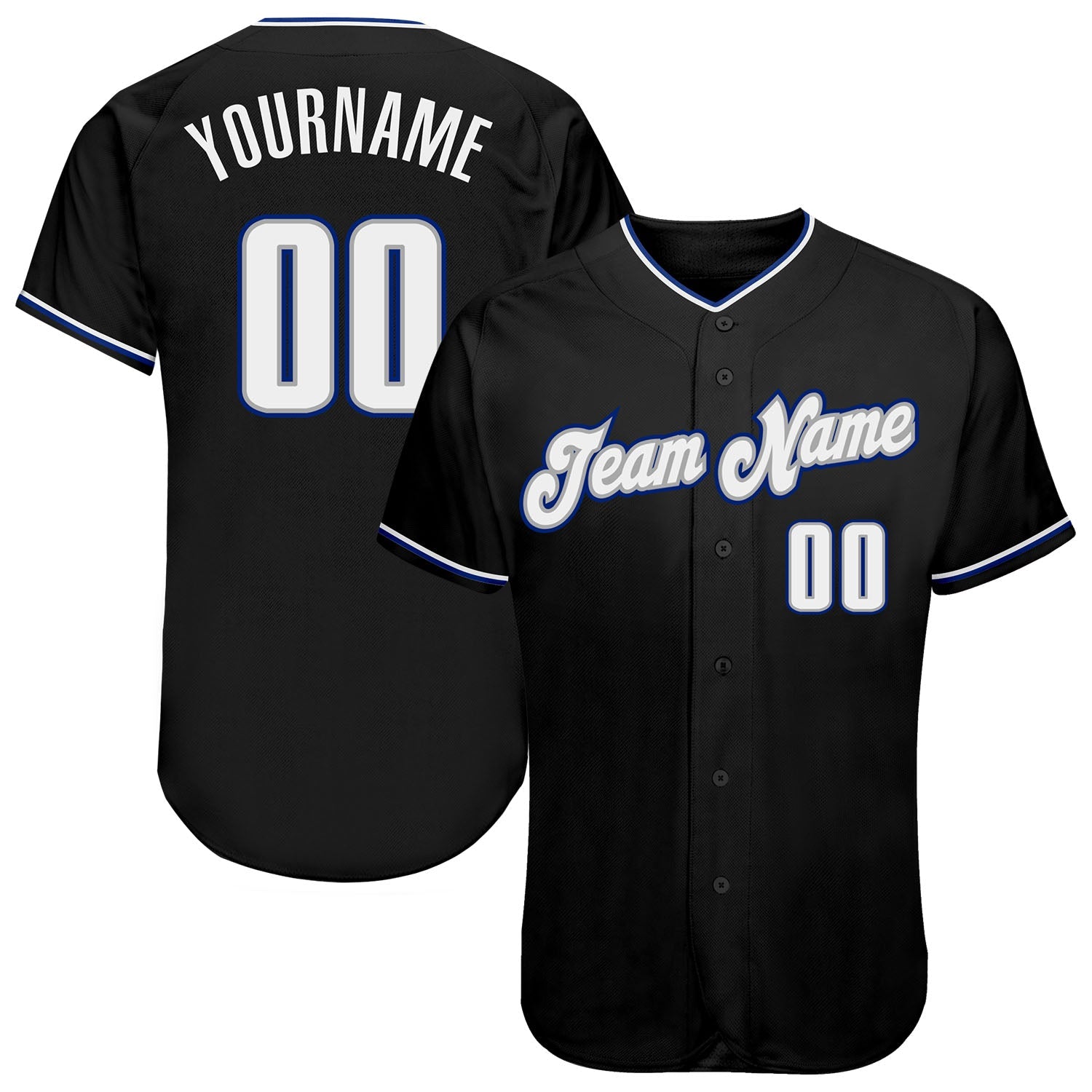 Custom Black White-Royal Authentic Baseball Jersey - Main View