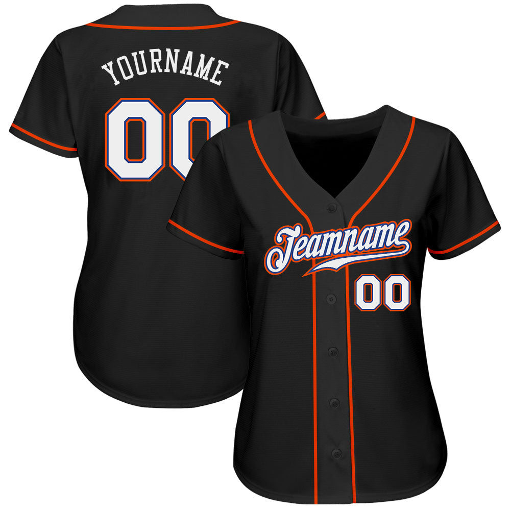 Custom Black White-Orange Authentic Baseball Jersey view 2