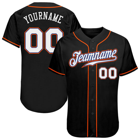 Custom Black White-Orange Authentic Baseball Jersey - Main View