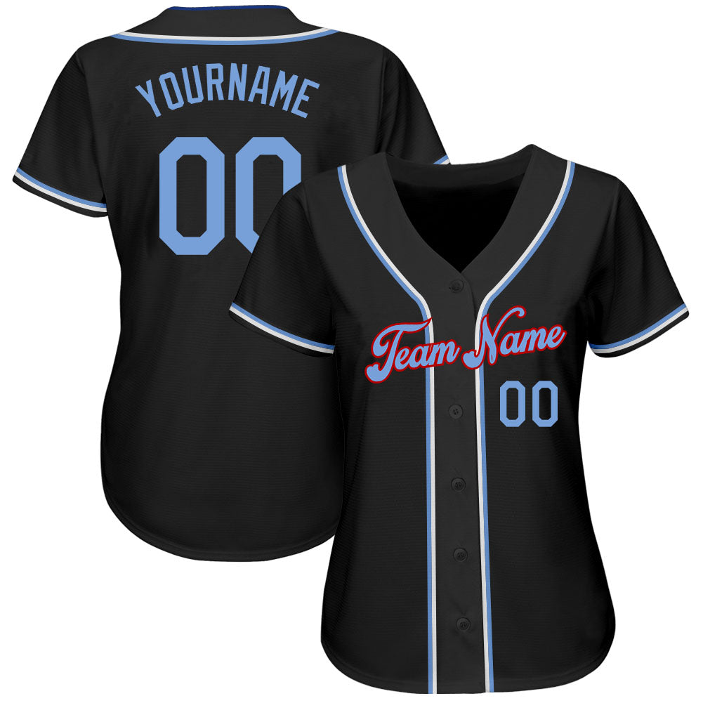 Custom Black Light Blue-Red Authentic Baseball Jersey view 2
