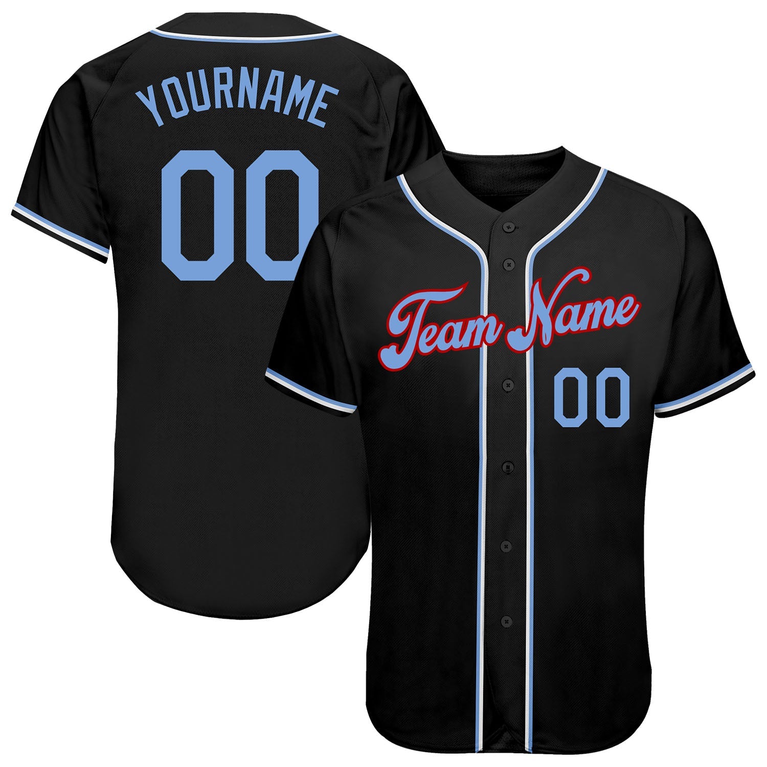 Custom Black Light Blue-Red Authentic Baseball Jersey - Main View