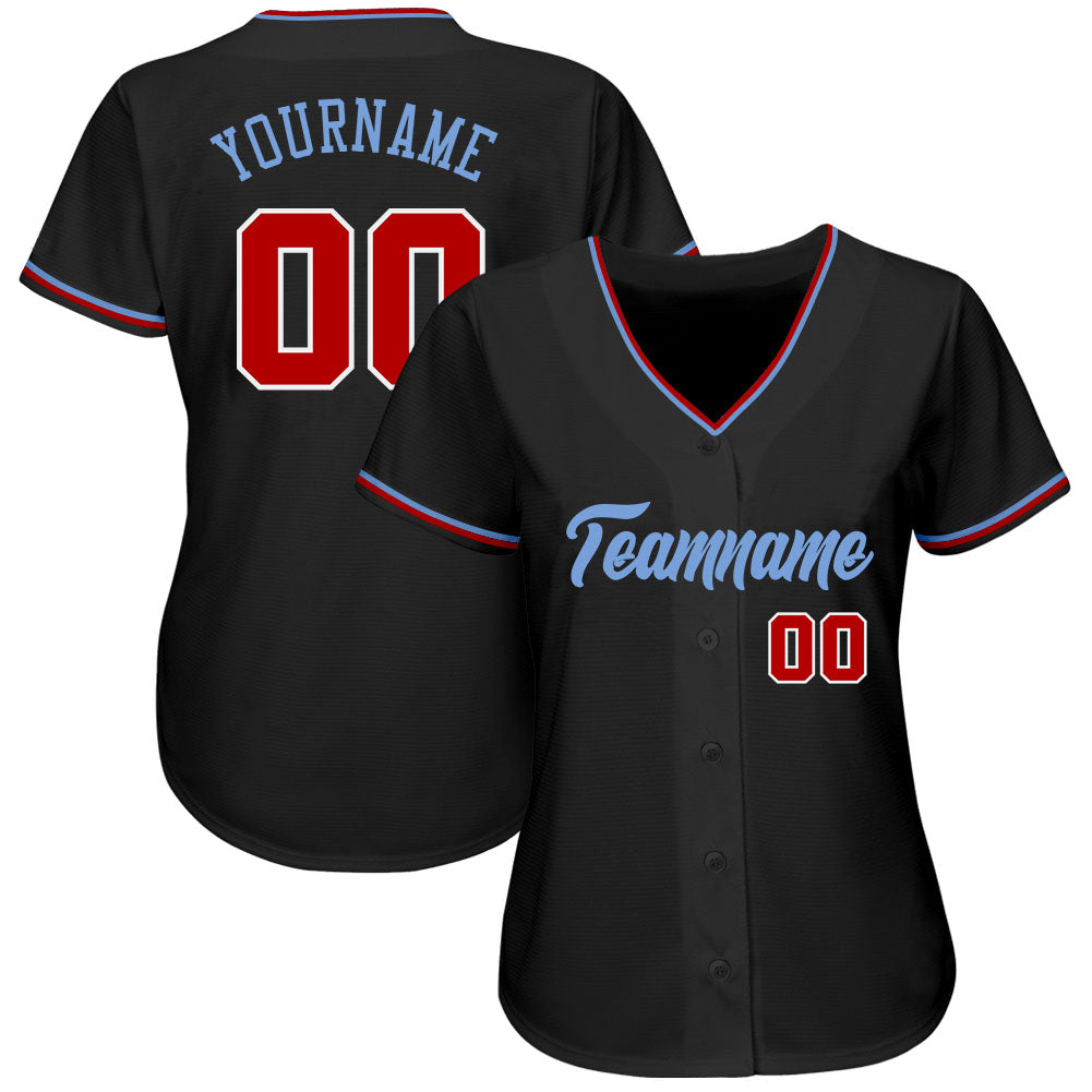 Custom Black Red-Light Blue Authentic Baseball Jersey view 2