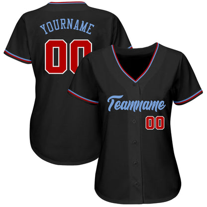 Custom Black Red-Light Blue Authentic Baseball Jersey view 2