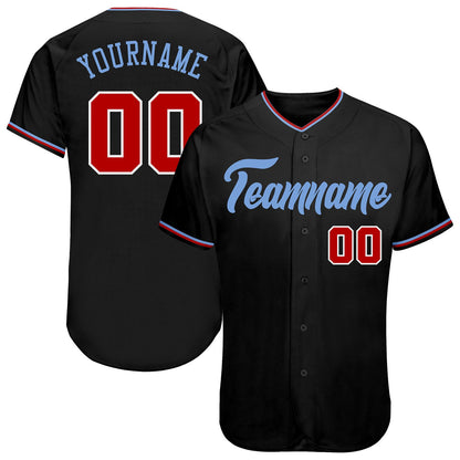 Custom Black Red-Light Blue Authentic Baseball Jersey - Main View
